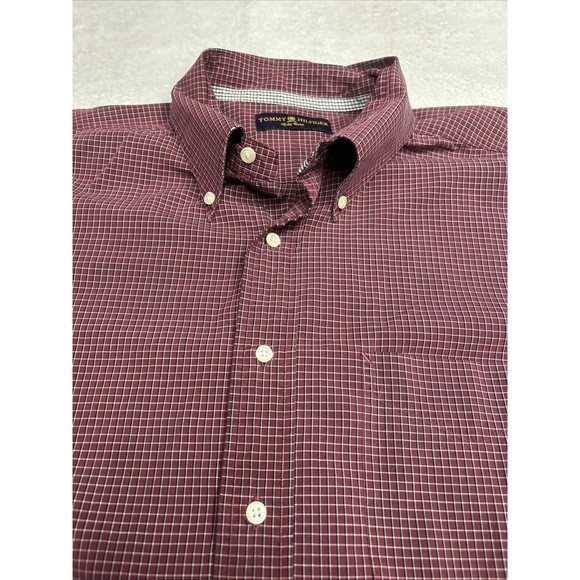 Vintage Y2K Tommy Hilfiger Red Check Plaid Button Down Shirt Men's Size Large - Picture 2 of 9